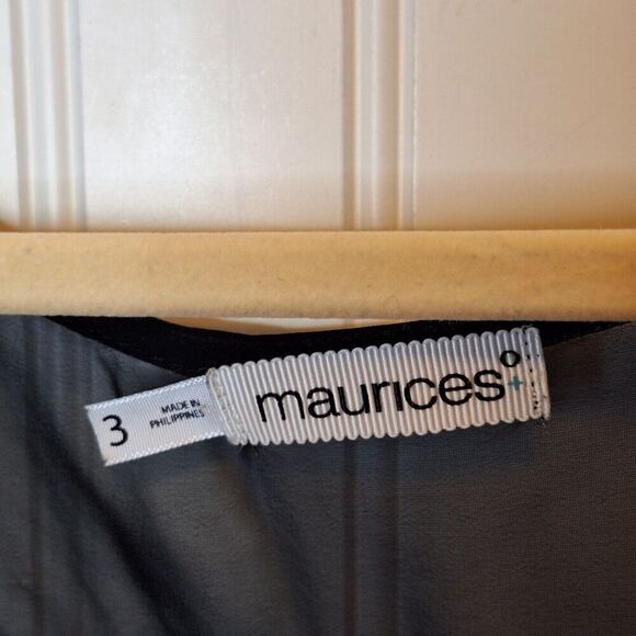 Maurice’s Size 3 US 24/26 Pullover Blouson Top Sheer Black Floral Cold Shoulder - Picture 9 of 14
